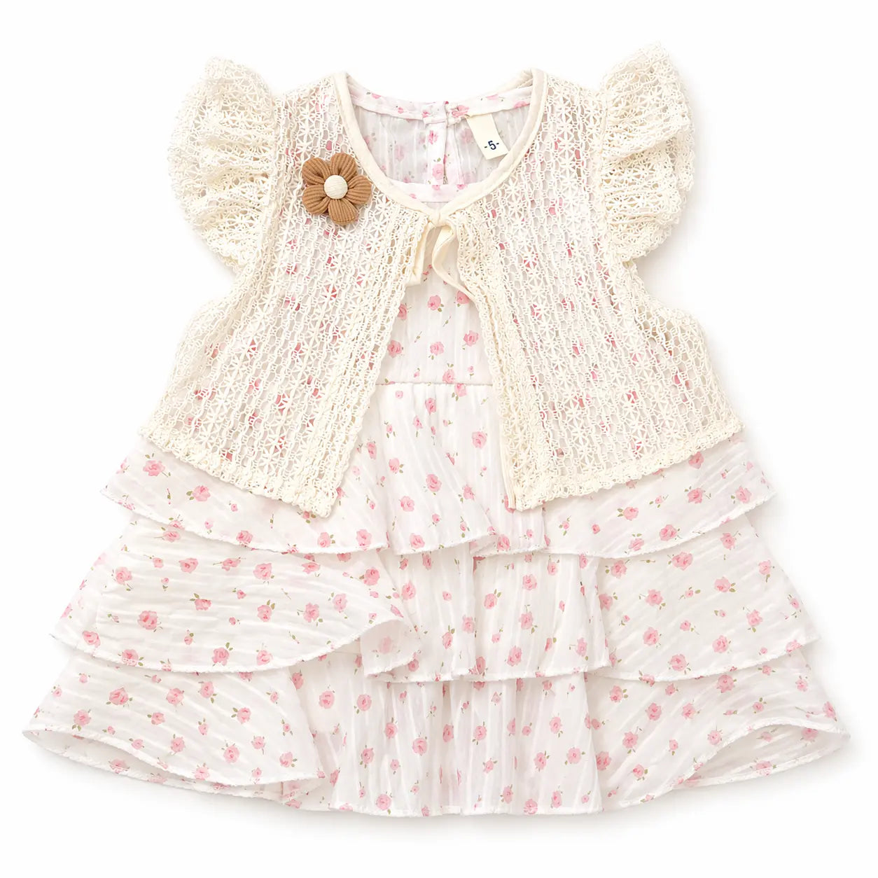 3 Pc Floral Dress Set Detachable Flower Brooch 6M to 4Y how it looks