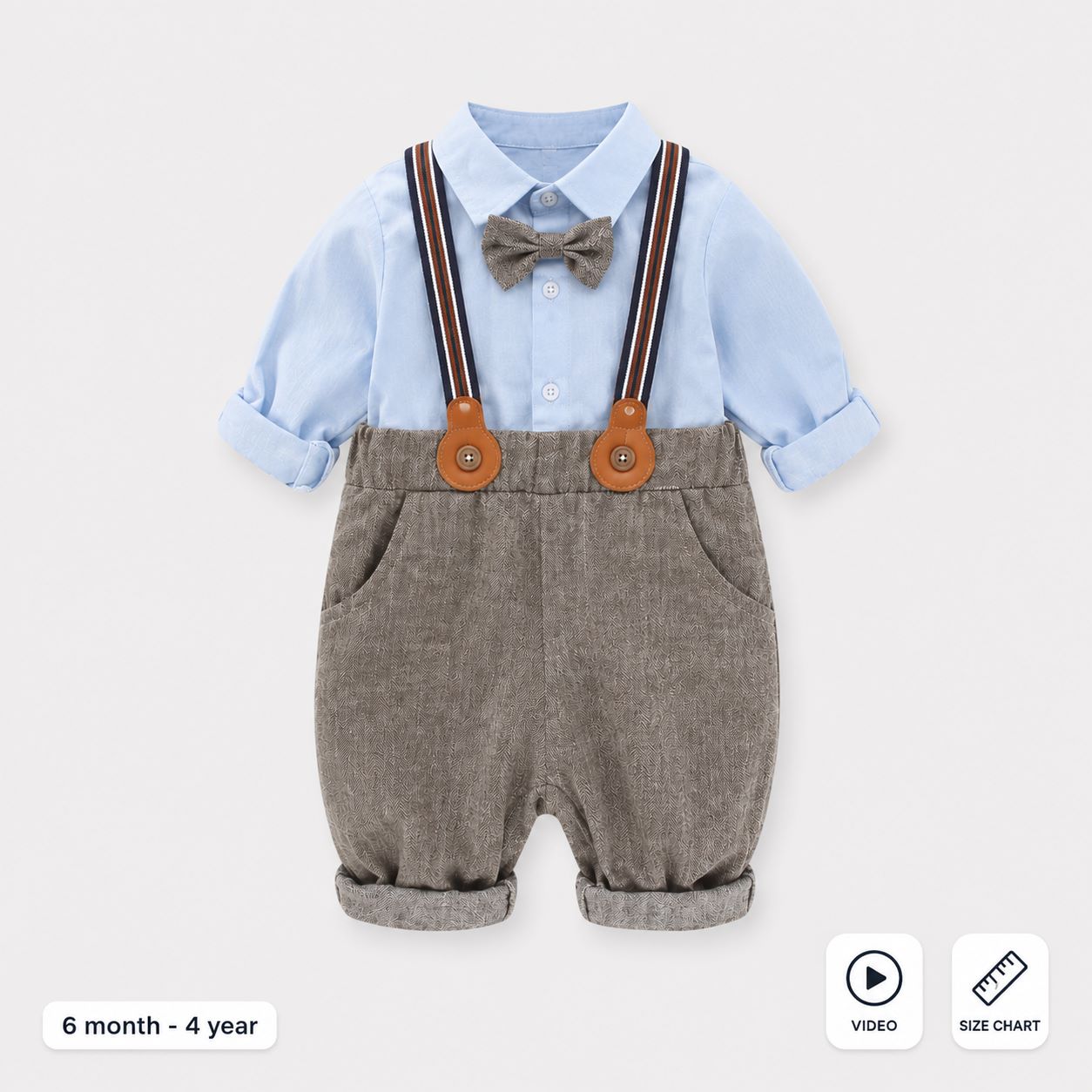 Baby Boys Formal Suspender Romper Set with Bow Tie