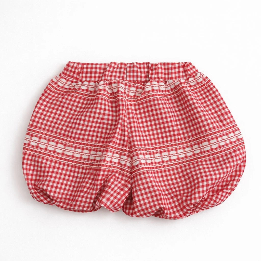Girls Gingham Shorts & Pouch for Summer – 6M TO 4Y red short