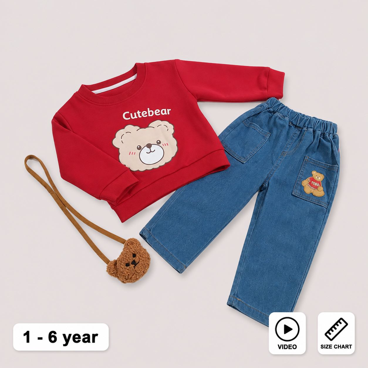 Imported Sweatshirt & Denim Pants Set Unisex 1 to 6Y