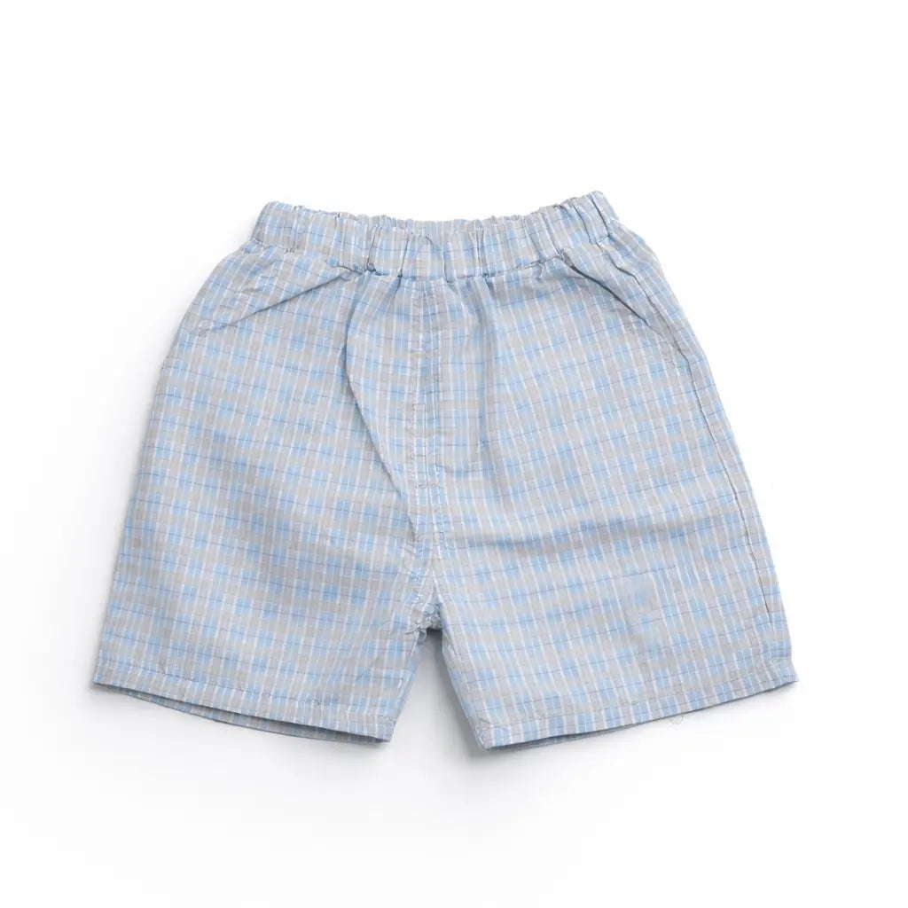 Light Blue Plaid Waistcoat 2-Piece Outfit – Pockets – 1 to 5Y