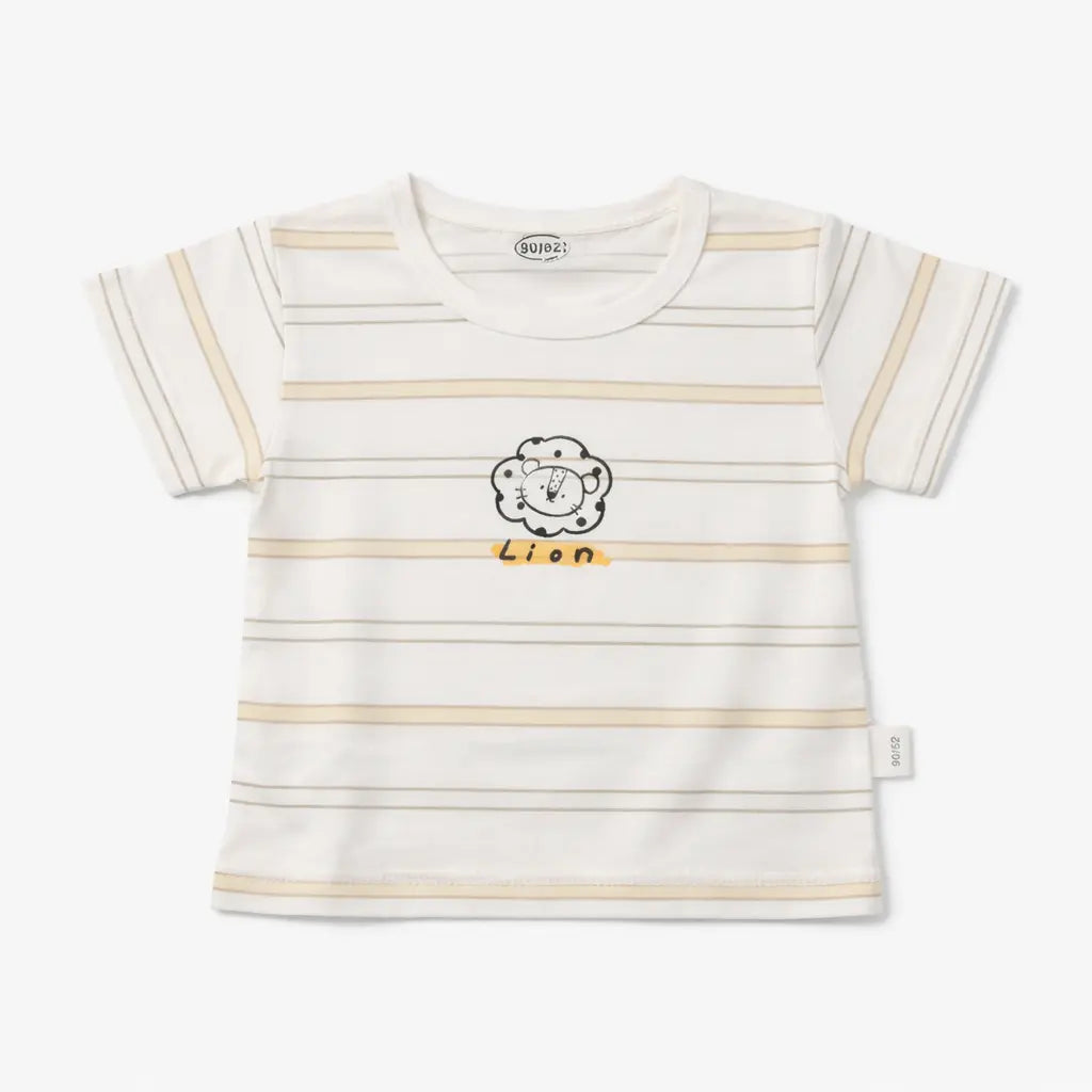 Lion Patch Dungaree Romper & Striped T-Shirt (Imported) – 12M to 3Y