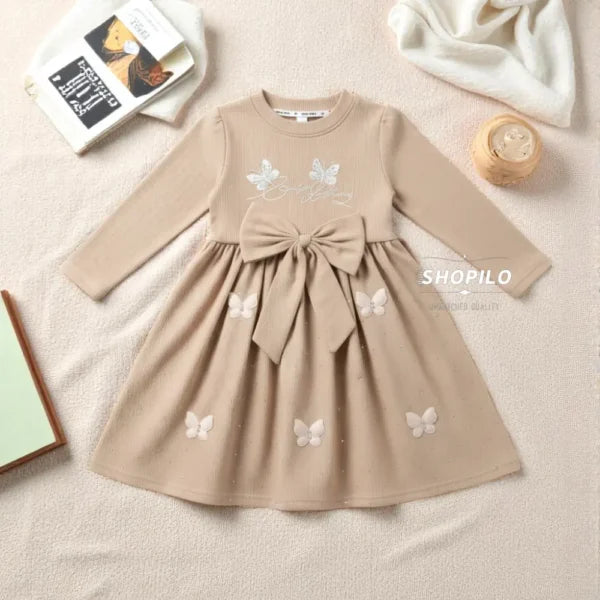 Adorable Cotton Blend Frock & Party Dress for Girls – Knee Length – 4 Sizes Beige