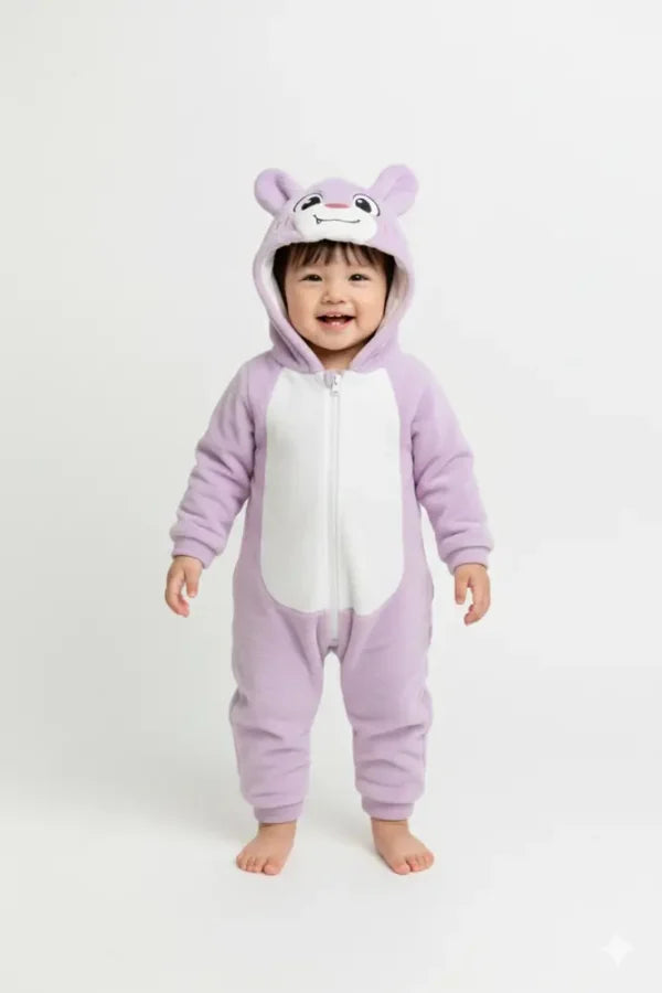 Flannel Baby Jumpsuit – Double Zipper Cute Animal Romper