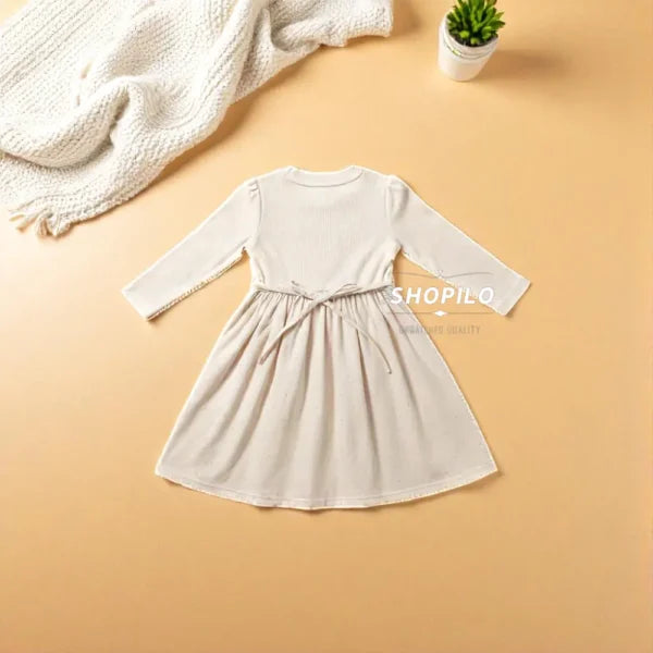 Adorable Cotton Blend Frock & Party Dress for Girls – Knee Length – 4 Sizes Beige