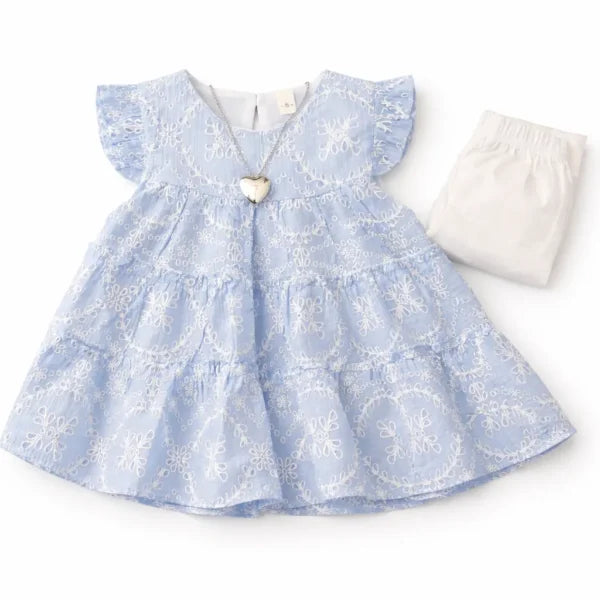 3 Pc Embroidered Frock Suit with Tights & Locket 1 – 6Y