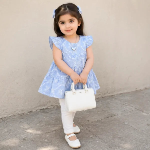 3 Pc Embroidered Frock Suit with Tights & Locket 1 – 6Y