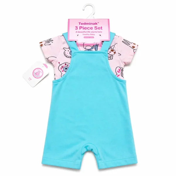 3 Piece Giraffe Romper Set T Shirt Dungaree & Socks 3 to 9M