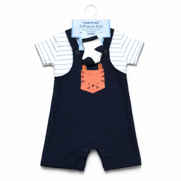 3 Piece Tiger Romper Set T Shirt Dungaree & Socks 3 to 24M