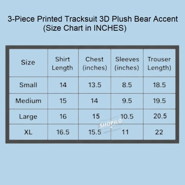 3 Piece Unisex Printed Tracksuit Cute 3D Plush Bear Accent