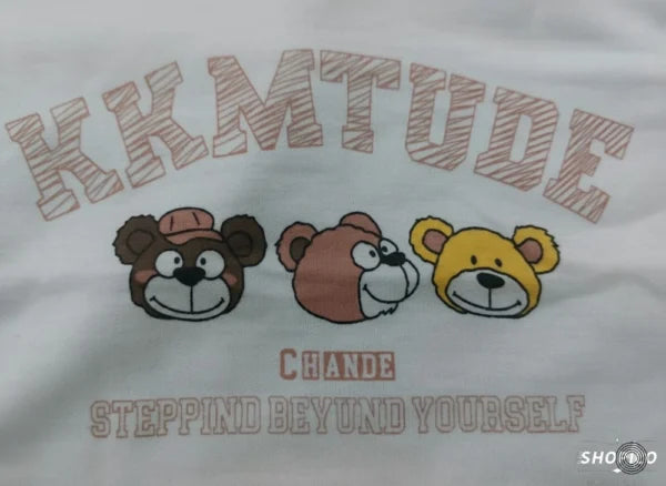 3 Piece Unisex Printed Tracksuit Cute 3D Plush Bear Accent