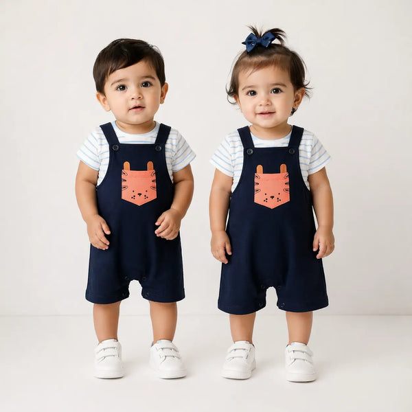 3 Piece Tiger Romper Set T Shirt Dungaree & Socks 3 to 24M