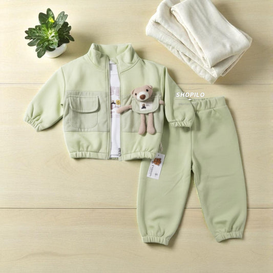 3 Piece Unisex Printed Tracksuit Cute 3D Plush Bear Accent