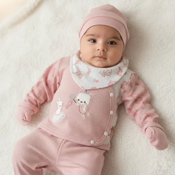 5 Piece Floral Bunny Waffle Knit Set Two Color Options