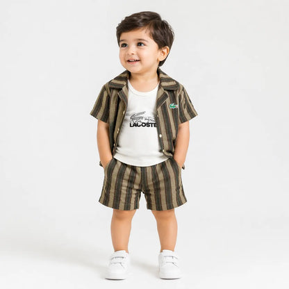 ALM 3 Piece Striped Shirt Sleeveless Inner & Shorts 12M to 5Y