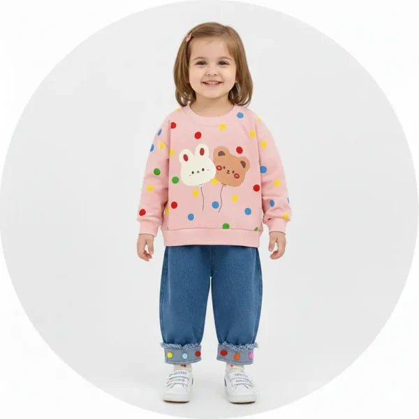 Autumn Korean Polka Dot Sweat Shirt & Denim Jeans Set