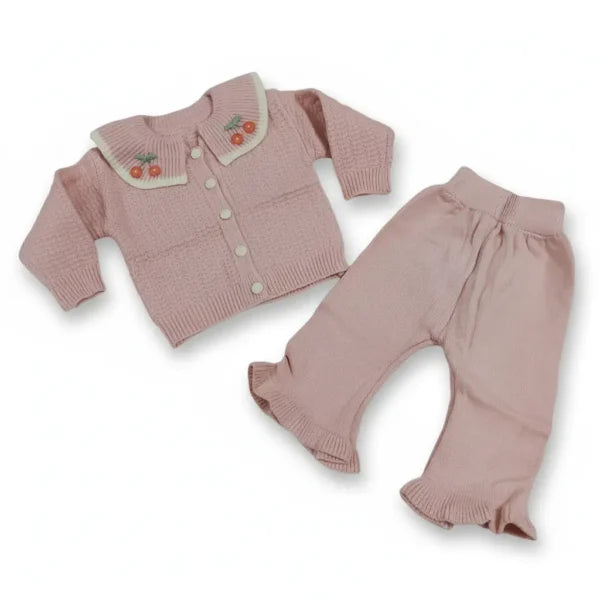 Baby Girl Cherry Collar Sweater & Pants for Winter 0 to 24M