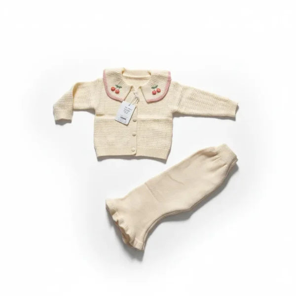 Baby Girl Cherry Collar Sweater & Pants for Winter 0 to 24M