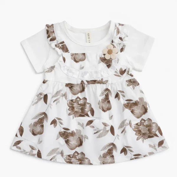 Imported Floral Round Neck Summer Frock & Tights 1 TO 5Y