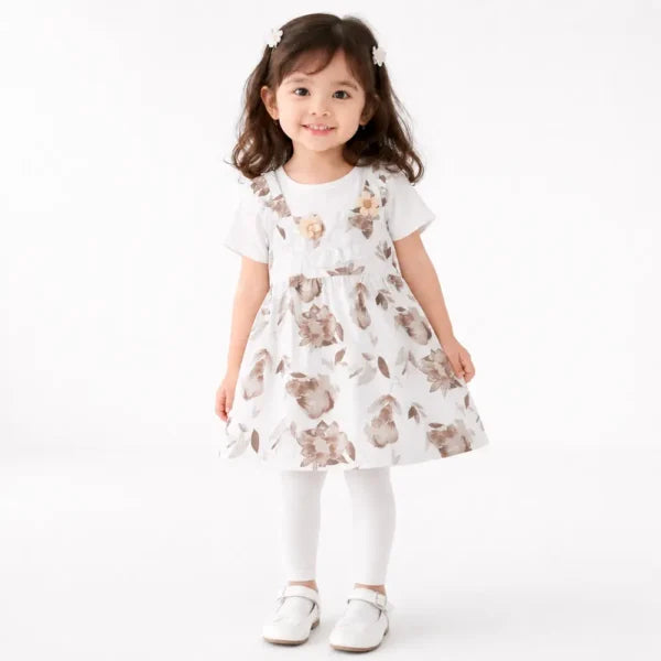 Imported Floral Round Neck Summer Frock & Tights 1 TO 5Y