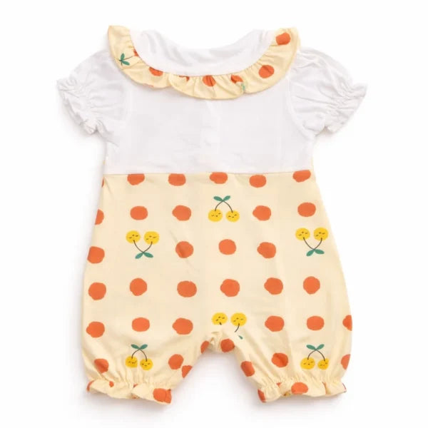 Baby Girl Fruit Print Romper with Peter Pan Collar – 6M TO 3Y