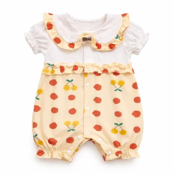 Baby Girl Fruit Print Romper with Peter Pan Collar – 6M TO 3Y