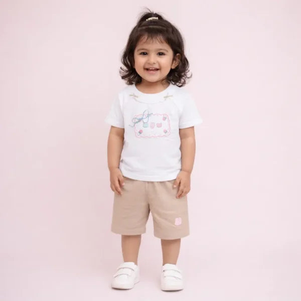 Baby Girl’s Cotton T-Shirt & Shorts Outfit Set (Imported) – 1 to 5Y