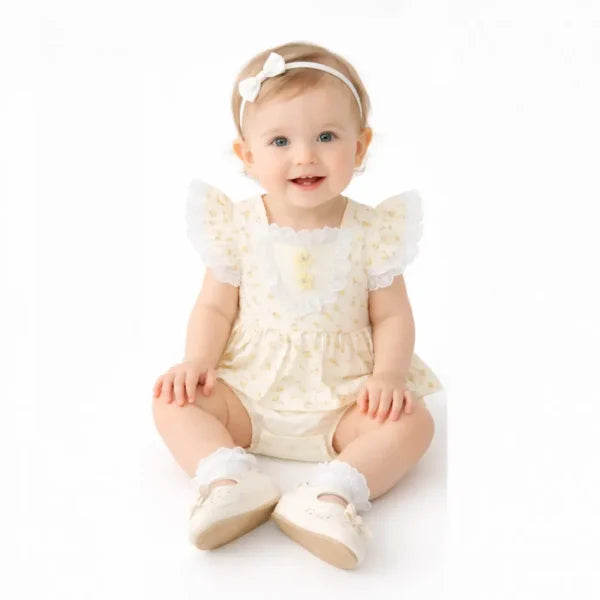 Baby Girls Floral Lace Romper – Imported Summer Outfit – 0 TO 24M
