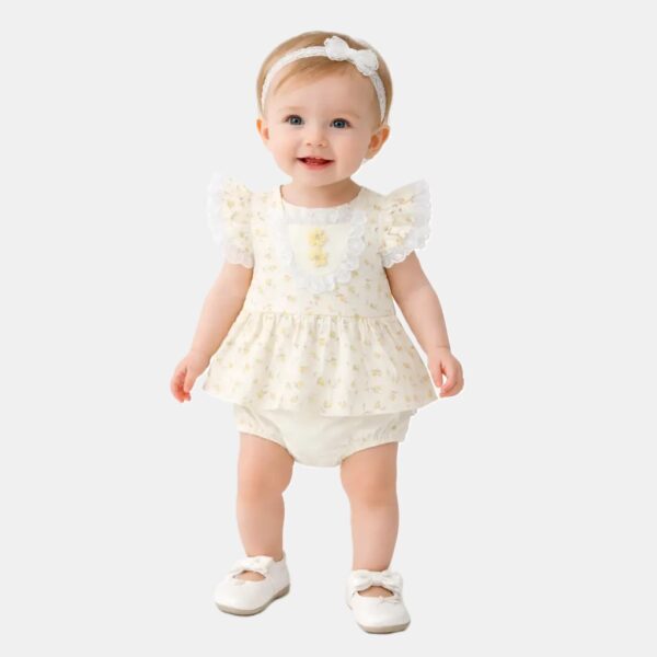 Baby Girls Floral Lace Romper – Imported Summer Outfit – 0 TO 24M
