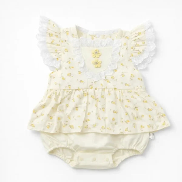 Baby Girls Floral Lace Romper – Imported Summer Outfit – 0 TO 24M