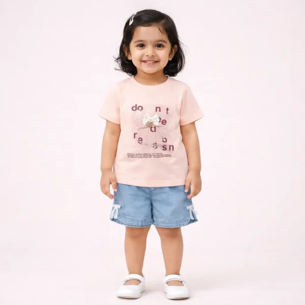 Baby Girls T-Shirt & Denim Shorts Outfit Set (Imported) – 1 to 5Y