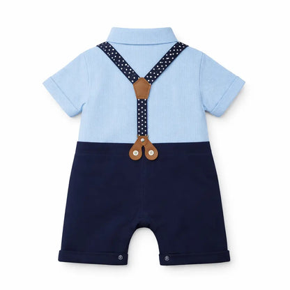 Baby Gentleman Romper Suit – Suspenders & Bow Tie (Imported) – 0 TO 18M blue back