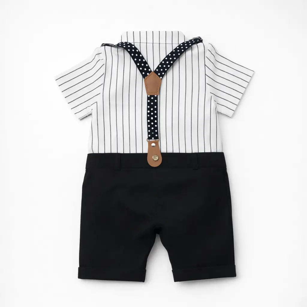 Baby Gentleman Romper Suit – Suspenders & Bow Tie (Imported) – 0 TO 18M black back