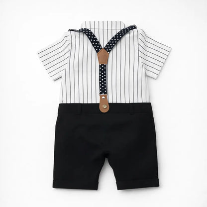 Baby Gentleman Romper Suit – Suspenders & Bow Tie (Imported) – 0 TO 18M black back