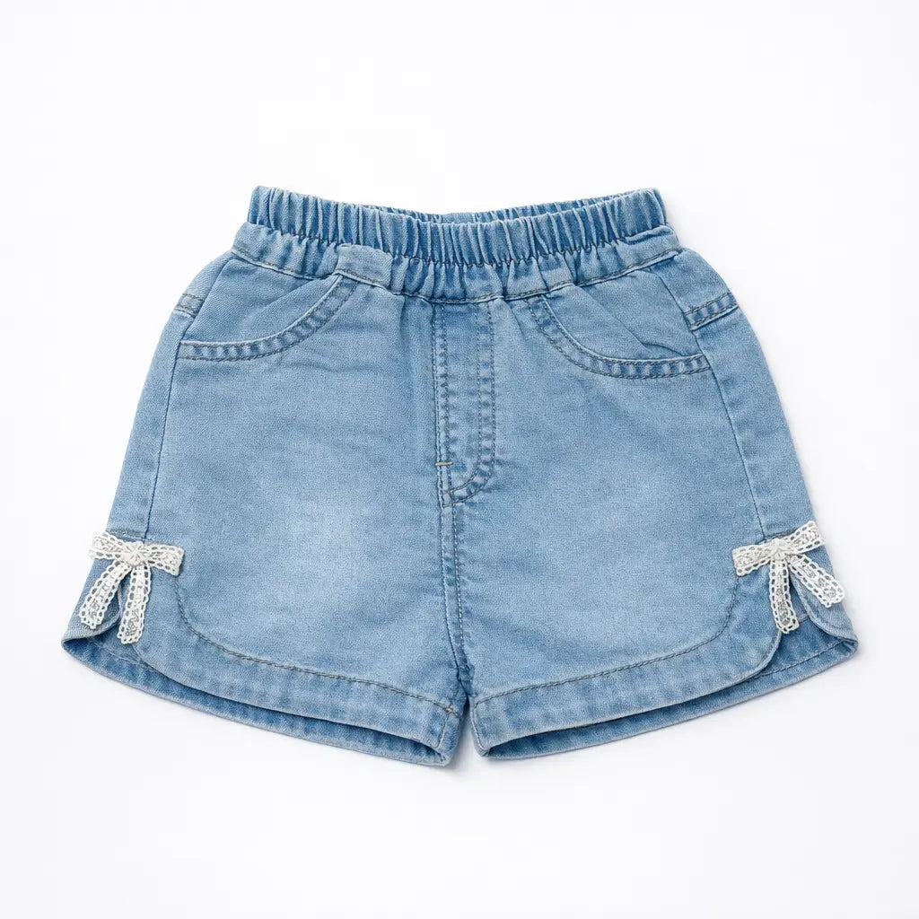 Girls White T-Shirt & Denim Shorts Outfit Set (Imported) – 1 to 5Y shorts