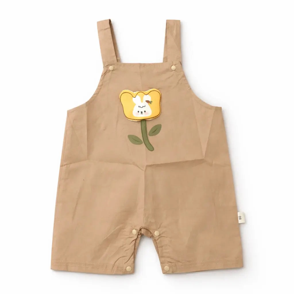 Beige Polka Dot Flower Dungaree Set Imported 6 to 24M dungaree front