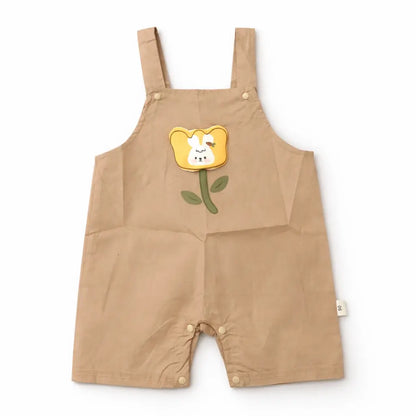 Beige Polka Dot Flower Dungaree Set Imported 6 to 24M dungaree front