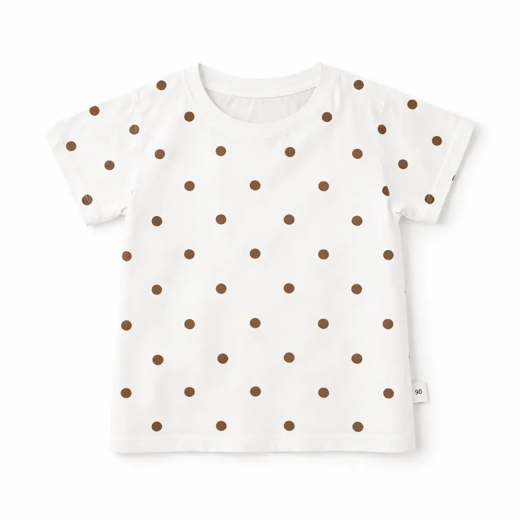 Beige Polka Dot Flower Dungaree Set Imported 6 to 24M shirt front