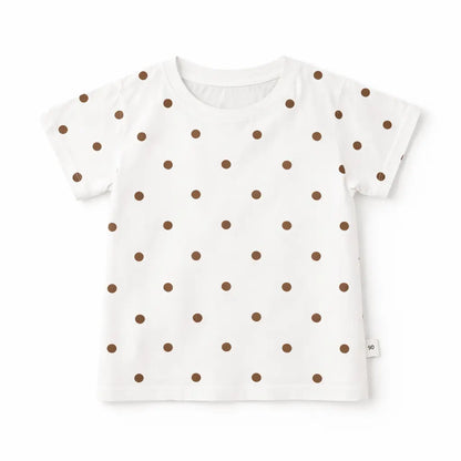 Beige Polka Dot Flower Dungaree Set Imported 6 to 24M shirt front