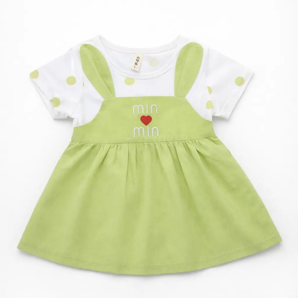 Bunny Ear Tutu Dress & Polka Dot Shirt & Tights Set – 1 TO 5Y green