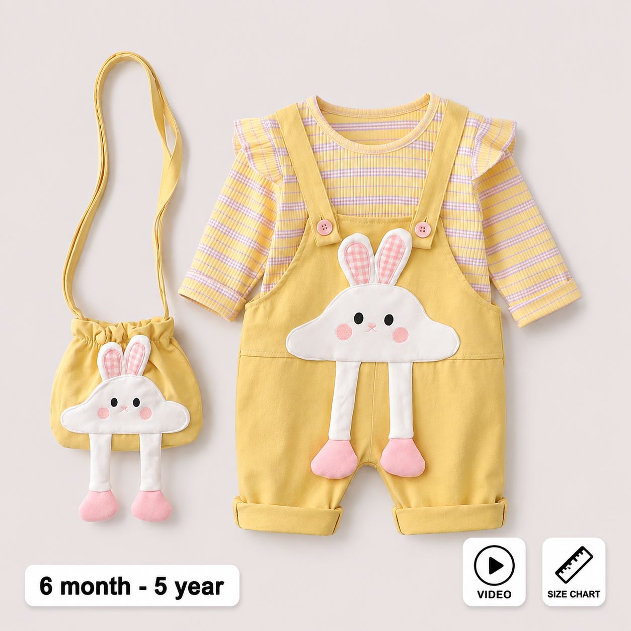 Cute Bunny Dungaree Outfit & Matching Shoulder Bag
