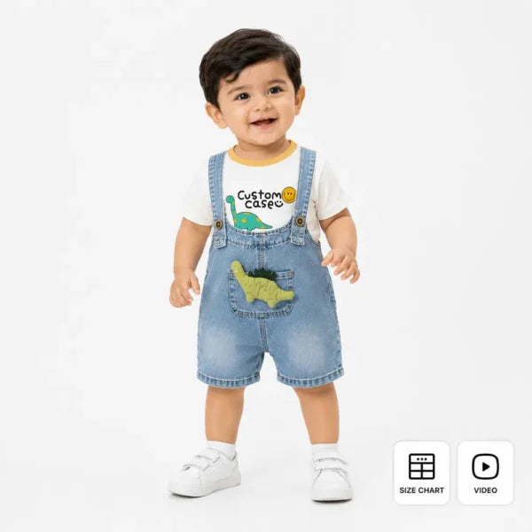 Dinosaur T Shirt & Denim Dungaree Shorts for Boys 1 to 5Y