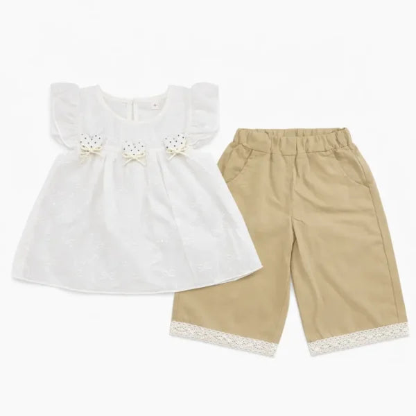 Embroidered Top with Beige Wide Leg Pants Set – 1 TO 6Y
