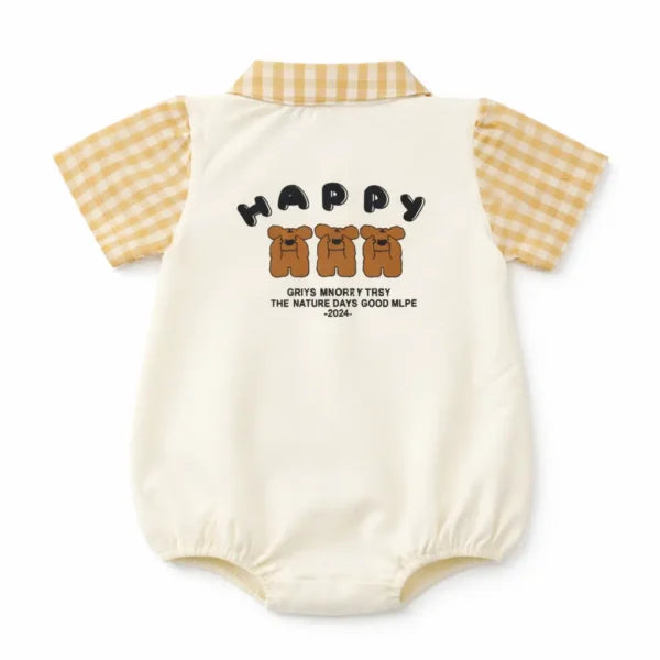 Gingham Bear Romper – Collared Onesie (Imported) – 0M to 24M