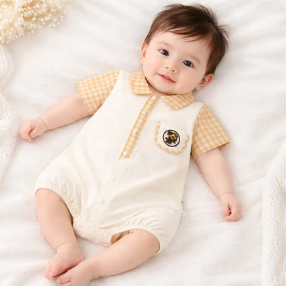 Gingham Bear Romper – Collared Onesie (Imported) – 0M to 24M