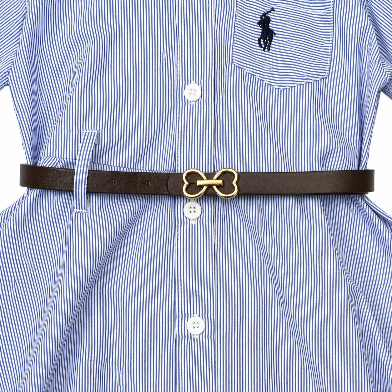 Girls 3 Pc Striped Frock Shirt Dress Belt & Tights 2 to 7Y closeup