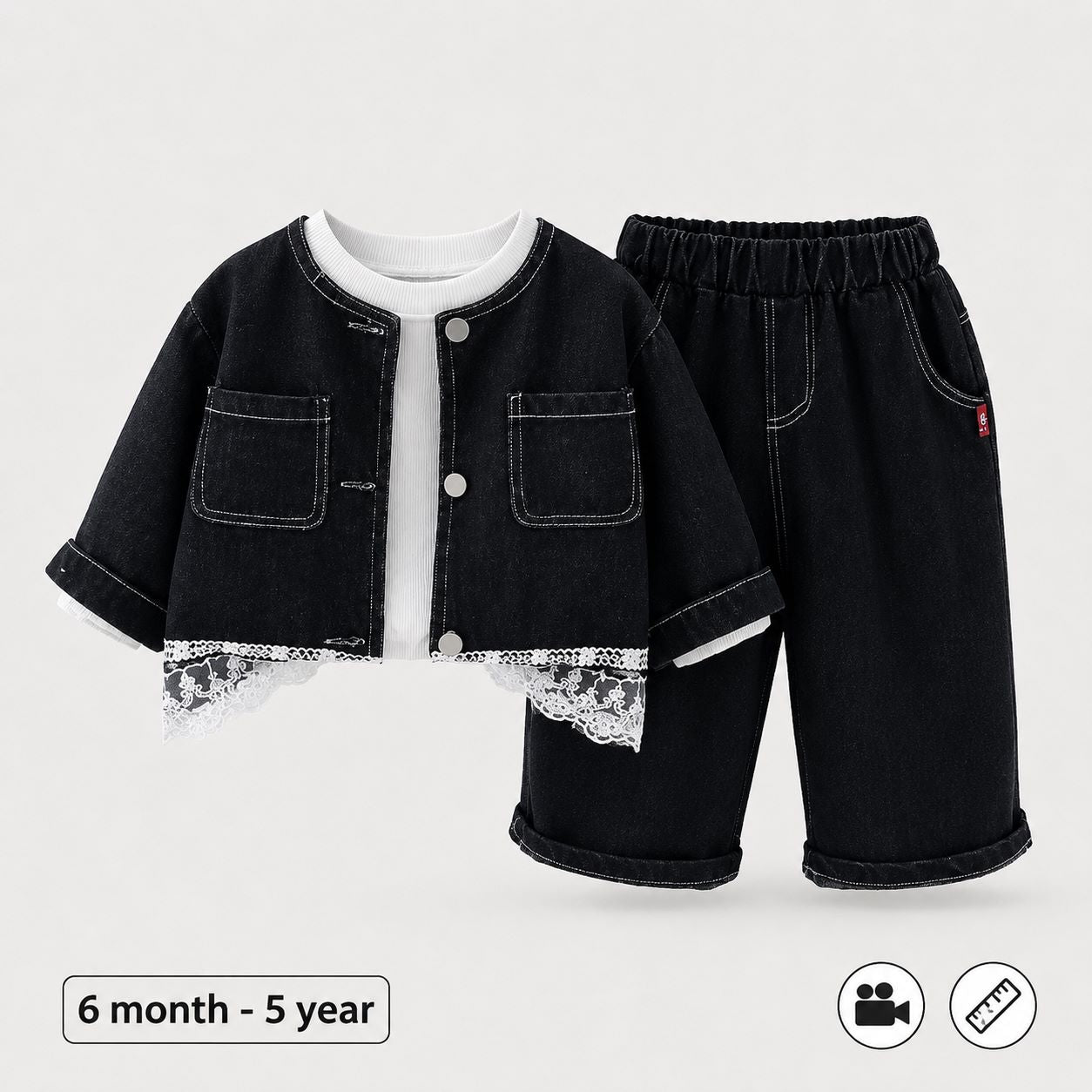 Girls Lace & Denim 3 Piece Outfit for Autumn Spring
