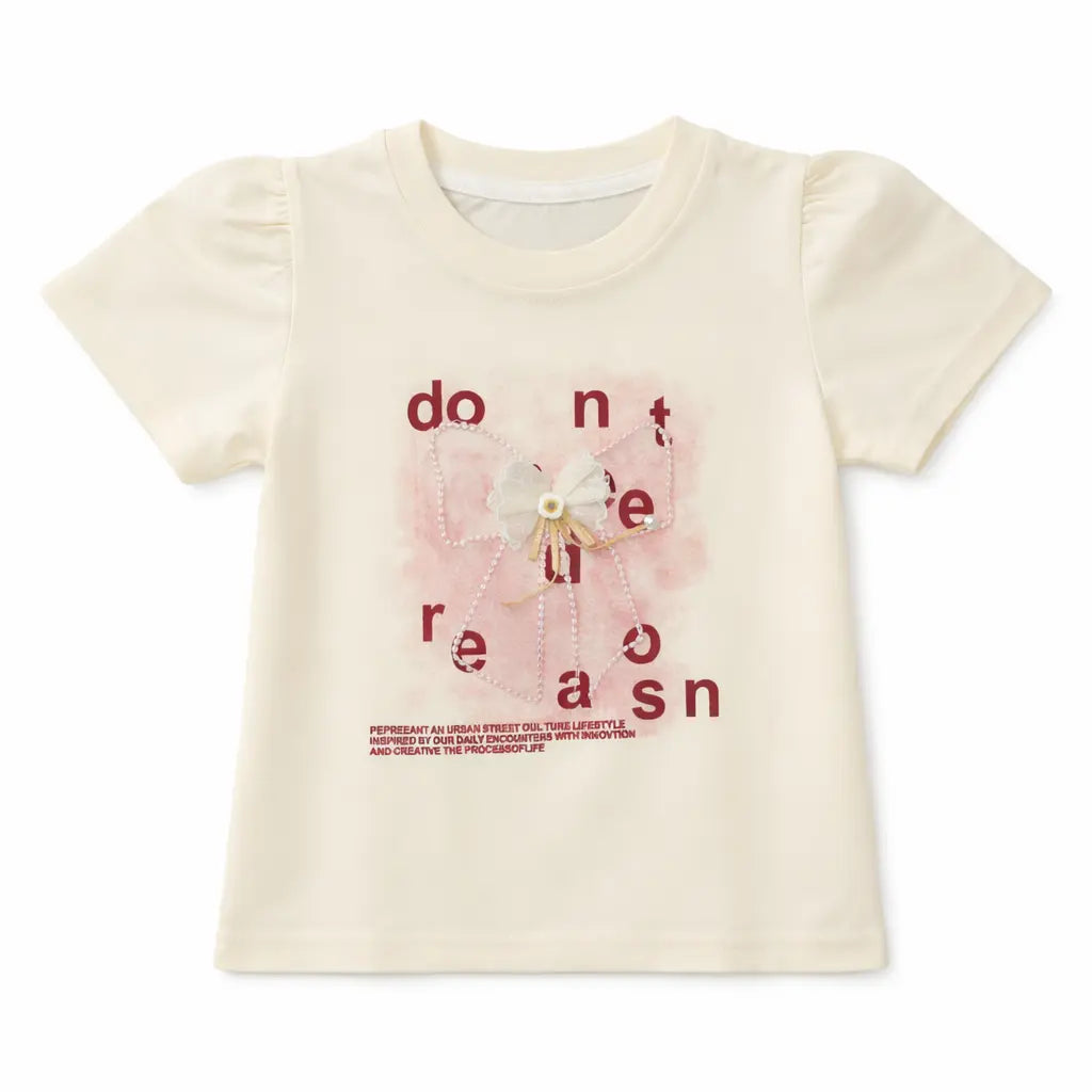 Girls White T-Shirt & Denim Shorts Outfit Set (Imported) – 1 to 5Y shirt