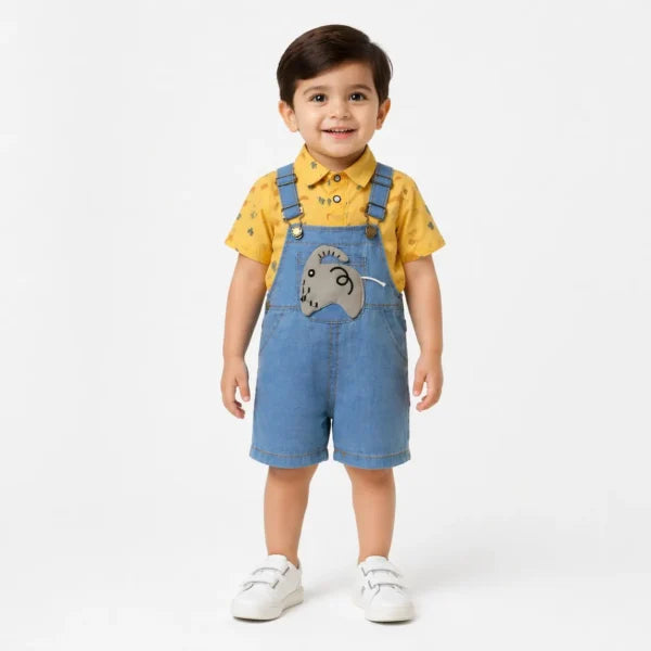 Imported 2 Piece Elephant Denim Dungaree Set 6M to 3Y