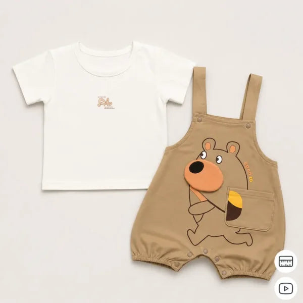 Imported Bear Dungaree & White T Shirt Set 6M to 3Y